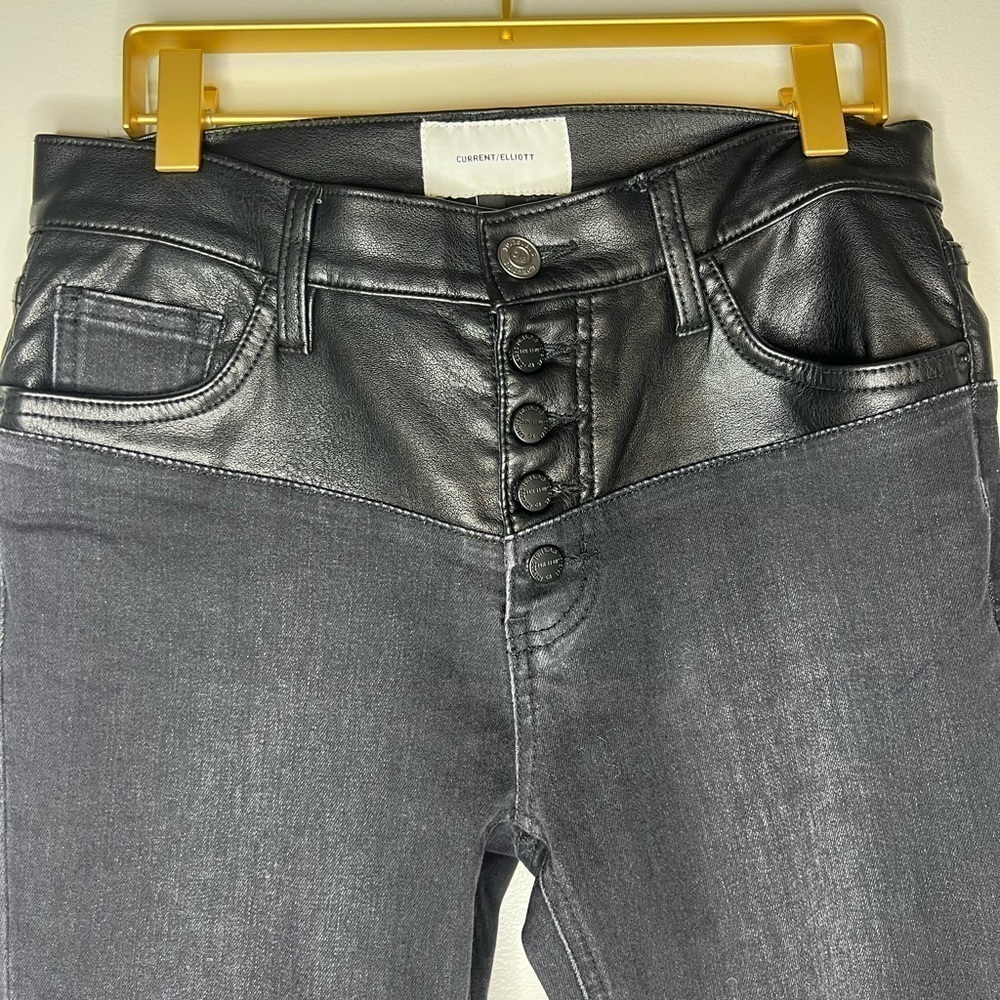 Current/Elliott The Fused High Rise Vegan Leather Contrast Stiletto Jean - Picture 5 of 10